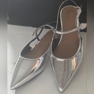 Silver Women's Pointed Toe Slingback Flats -The DROP Tammie Size 12 NWT